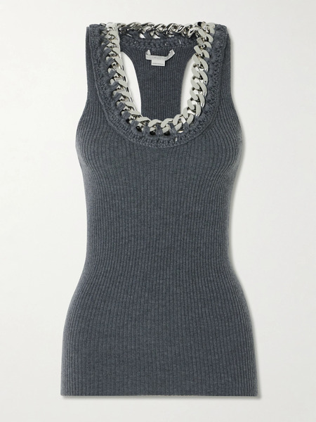  Stella Mccartney   Falabella Chain Embellished Ribbed Wool Blend Tank   Gray 