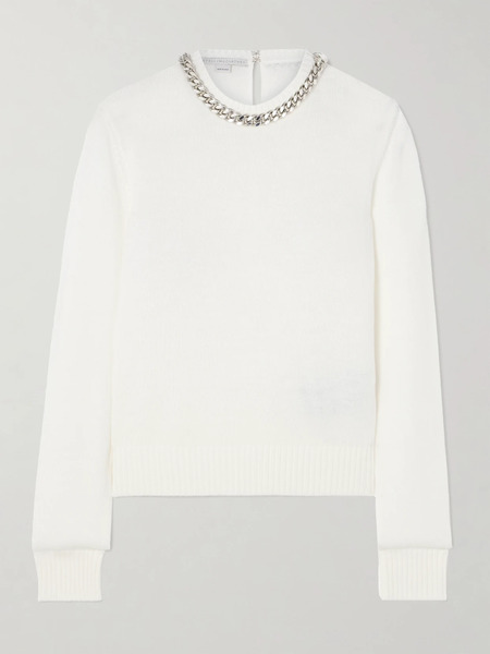  Stella Mccartney   Falabella Chain Embellished Wool Sweater   White 