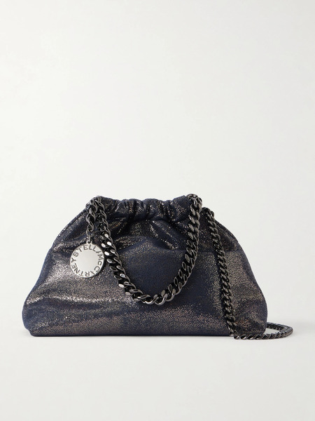  Stella Mccartney   Falabella Mini Metallic Vegetarian Suede Drawstring Bag   Navy 