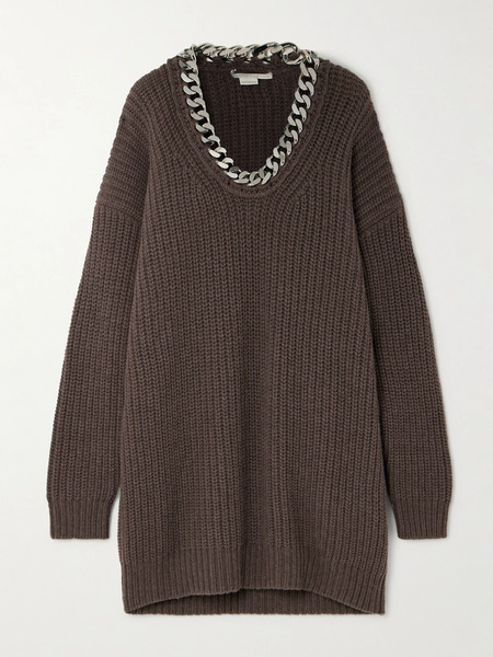  Stella Mccartney   Falabella Oversized Chain Embellished Wool Sweater   Brown 