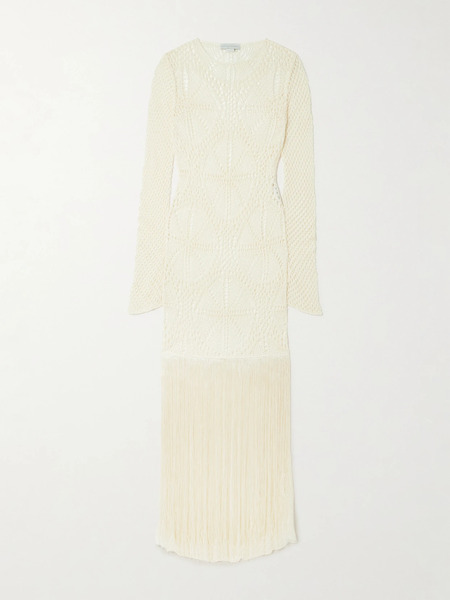  Stella Mccartney   Fringed Crocheted Maxi Dress   Ivory 