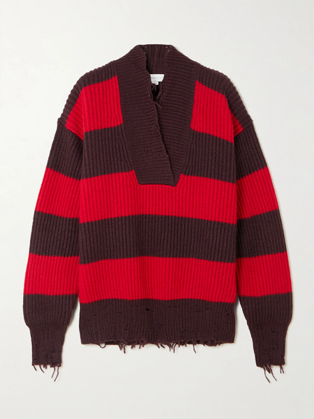  Stella Mccartney   Oversized Striped Wool Blend Sweater   Red 