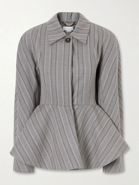  Stella Mccartney   Striped Flared Wool Blazer   Gray 