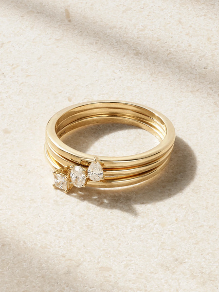  Stone And Strand   Set Of Three 14 Karat Gold Diamond Rings   6 