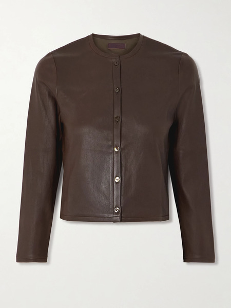  Stouls   Astrid Cropped Leather Cardigan   Brown 