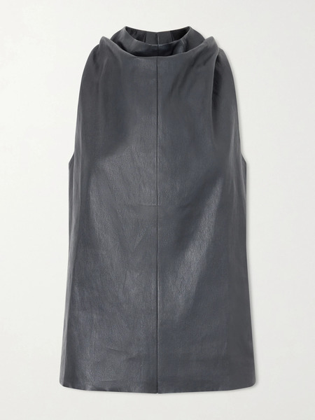  Stouls   Aurea Draped Leather Halterneck Top   Black 