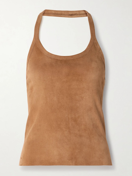  Stouls   Cherry Open Back Suede Halterneck Tank   Camel 