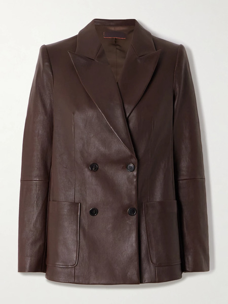  Stouls   Jones Double Breasted Leather Blazer   Brown 