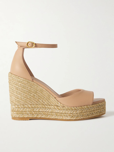  Stuart Weitzman   Nudistcurve Leather Espadrille Wedge Sandals   Neutral 