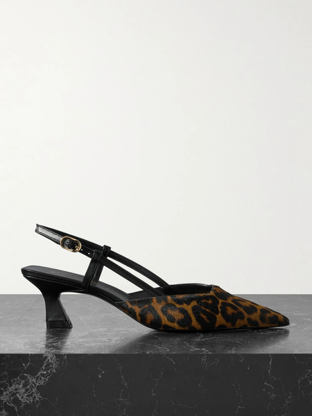  Stuart Weitzman   Vinnie Leather Trimmed Leopard Print Calf Hair Slingback Pumps   Leopard Print 