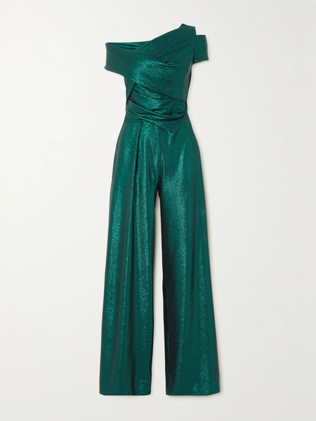  Talbot Runhof   Asymmetric Sequined Stretch Jersey Jumpsuit   Emerald 