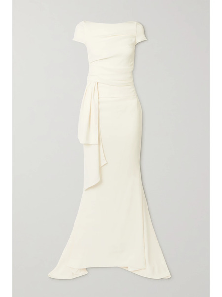  Talbot Runhof   Bouvier Gathered Draped Crepe Gown   Ivory 