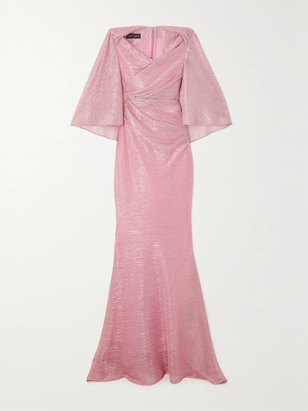  Talbot Runhof   Cape Effect Metallic Voile Gown   Pink 