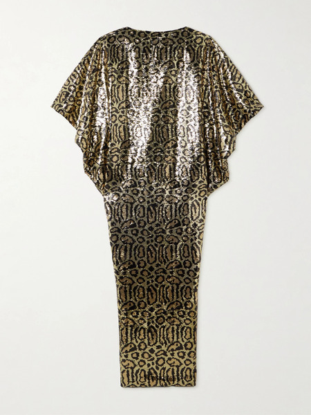  Taller Marmo   Truman Animalier Kaftan In Black Gold Animal Print Sequined Mesh Gown   Leopard Print 