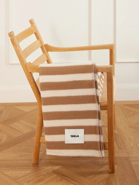  Tekla   Striped Wool Blanket   Beige 