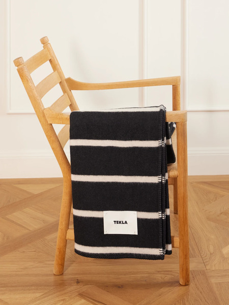  Tekla   Striped Wool Blanket   Black 