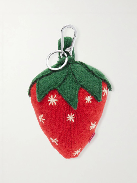  The Elder Statesman   Strawberry Crocheted Cashmere Keychain   Red 