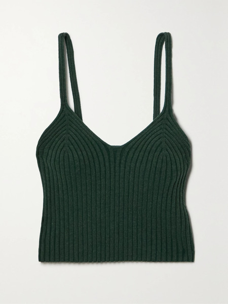  The Range   Cropped Ribbed Cotton Blend Tank   Green 