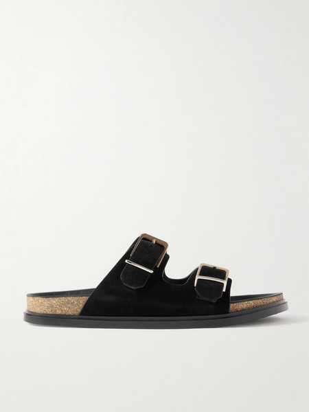  The Row   Buckled Suede Slides   Black 