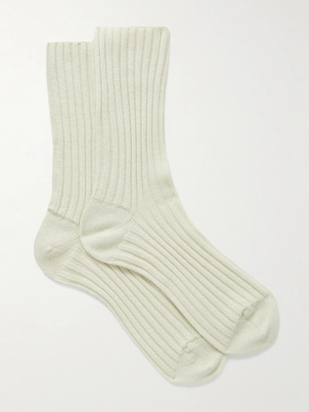  The Row   Calf Ribbed Cashmere Socks   Ivory 