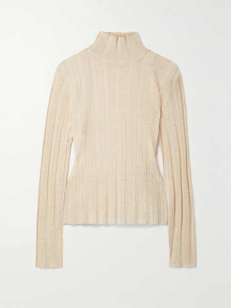  The Row   Daxy Ribbed Linen And Silk Blend Turtleneck Top   Cream 