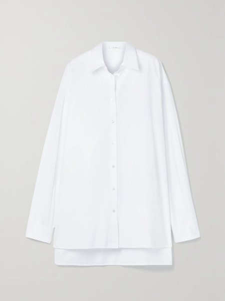  The Row   Essentials Luka Oversized Cotton Poplin Shirt   White 