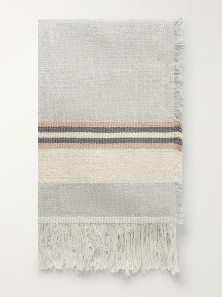  The Row   Fringed Striped Cotton And Linen Blend Scarf   Gray 