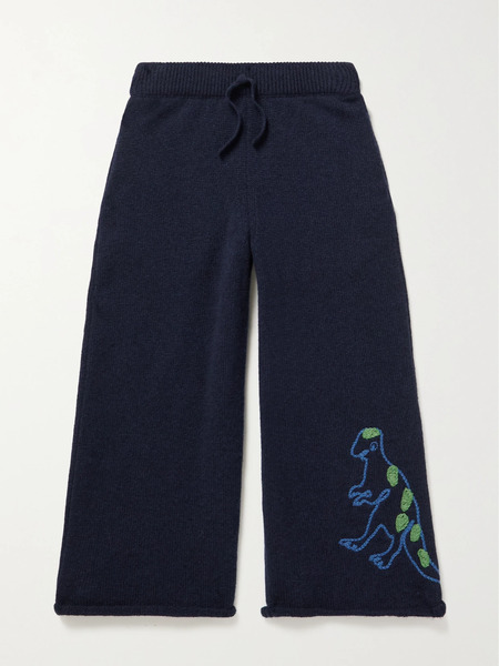  The Row Kids   T Rex Embroidered Cashmere Track Pants   Navy 