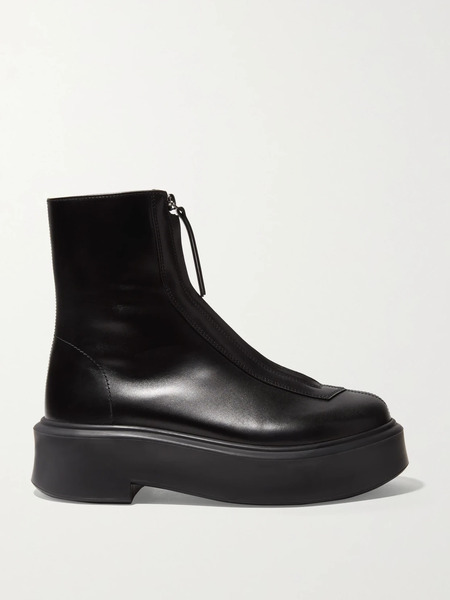  The Row   Leather Ankle Boots   Black 