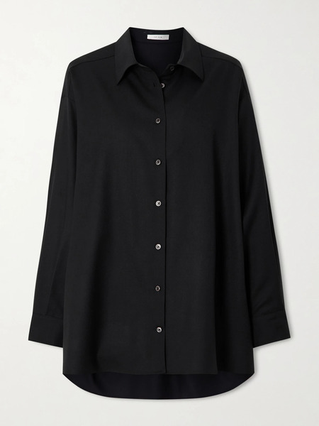  The Row   Luke Oversized Wool Flannel Shirt   Black 