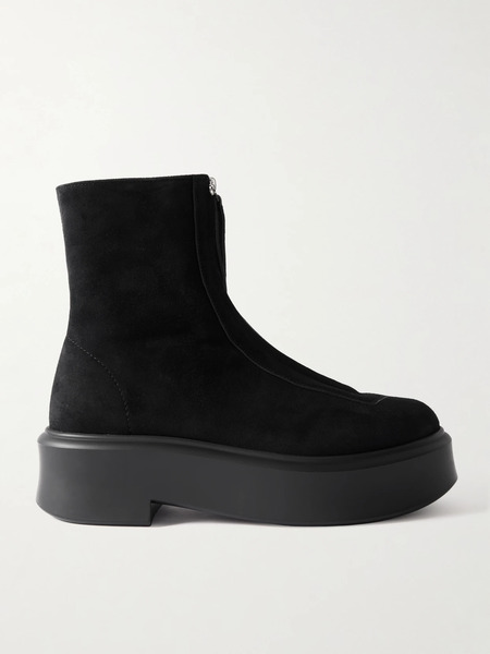  The Row   Nobilis Suede Platform Ankle Boots   Black 