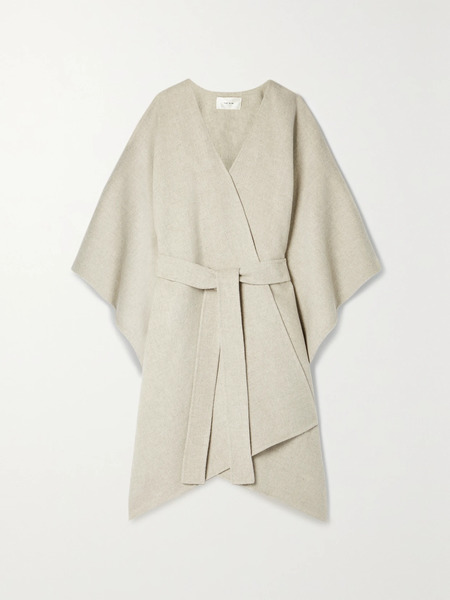  The Row   Toba Belted Wool And Cashmere Blend Poncho   Light Gray 