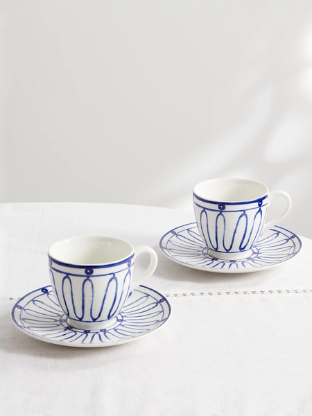  Themis Z   Kyma Set Of Two Painted Porcelain Cups And Saucers   Blue 