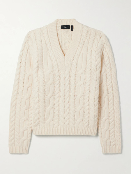  Theory   Cable Knit Wool And Cashmere Blend Sweater   Ivory 