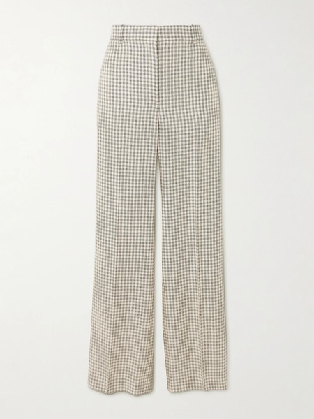  Theory   Checked Linen Blend Wide Leg Pants   Cream 