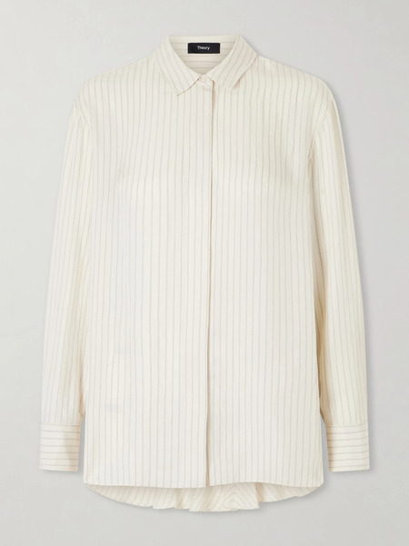  Theory   Hi Lo Flou Striped Satin Shirt   Ivory 