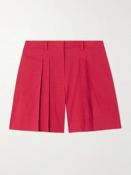  Theory   Pleated Linen Blend Shorts   Red 