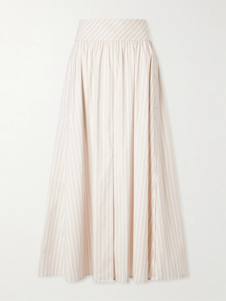  Theory   Striped Cotton Blend Maxi Skirt   Sand 