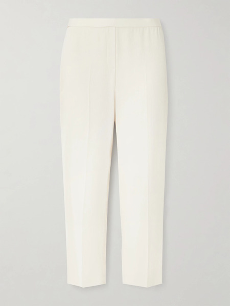  Theory   Treeca Cropped Plissé Crepe Straight Leg Pants   Off White 