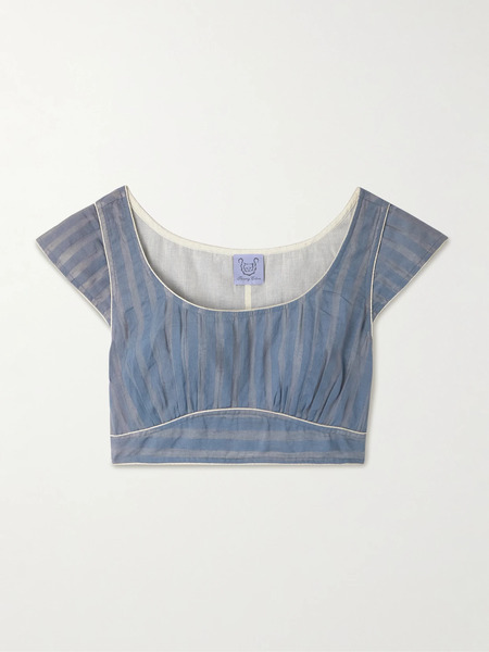  Thierry Colson   Delphi Chanderi Cropped Striped Cotton And Silk Blend Top   Blue 