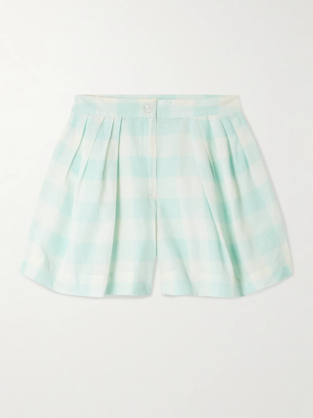  Thierry Colson   Kenya Pleated Checked Linen And Cotton Blend Shorts   Mint 