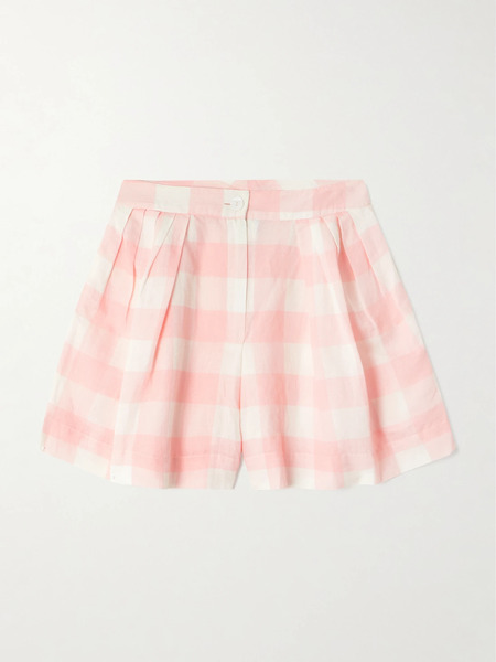  Thierry Colson   Kenya Pleated Checked Linen And Cotton Blend Shorts   Pink 