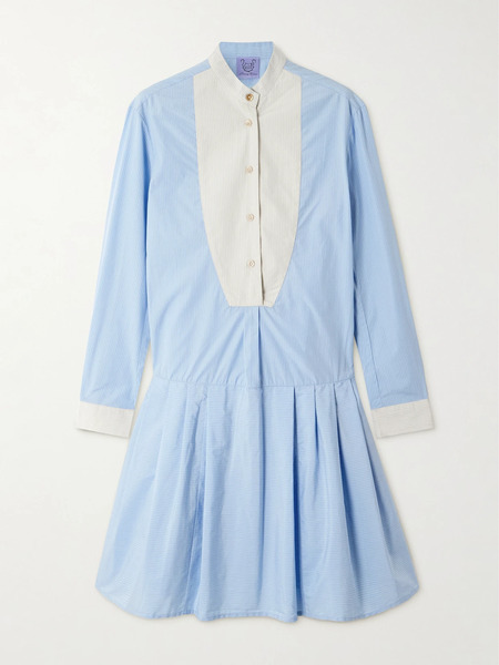  Thierry Colson   Lizbeth Pinstriped Cotton Poplin Mini Dress   Blue 