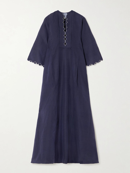  Thierry Colson   Rachel Embroidered Cotton And Linen Blend Maxi Dress   Navy 