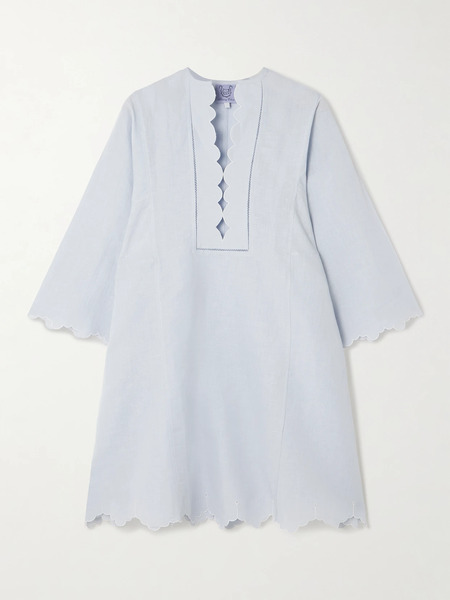  Thierry Colson   Rachel Embroidered Cotton And Linen Blend Mini Dress   Light Blue 