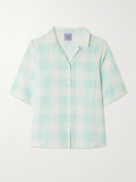  Thierry Colson   Zouk Checked Linen And Cotton Blend Shirt   Mint 