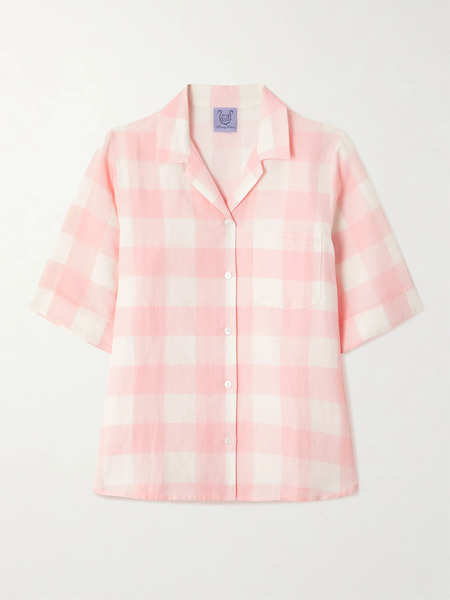  Thierry Colson   Zouk Checked Linen And Cotton Blend Shirt   Pink 