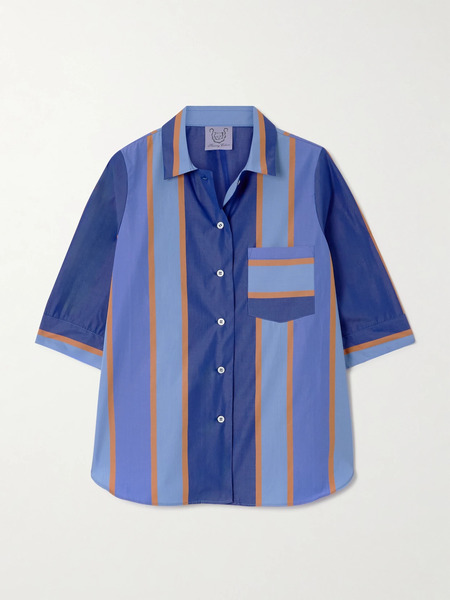  Thierry Colson   Zouk Striped Cotton Poplin Shirt   Blue 