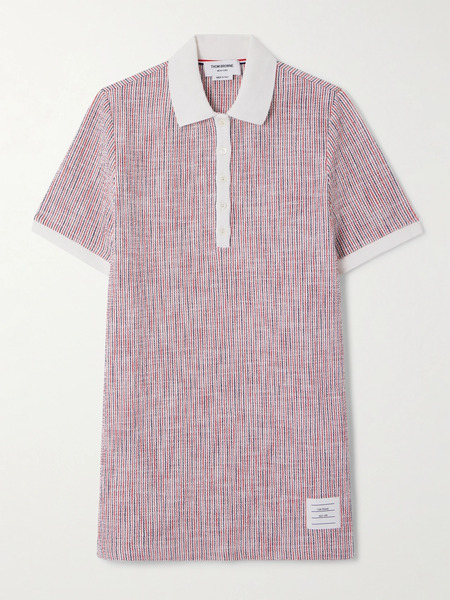  Thom Browne   Appliquéd Striped Cotton Blend Tweed Mini Dress   Pink 