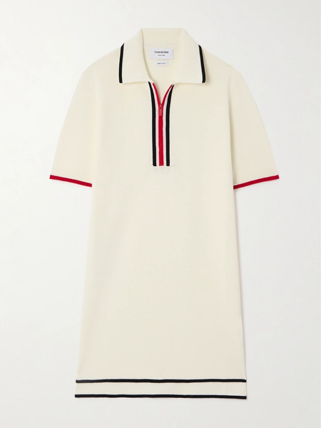  Thom Browne   Milano Striped Knitted Wool Mini Dress   Ecru 